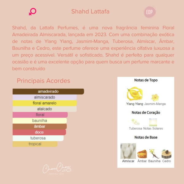 Shahd Lattafa Perfumes árabe floral amadeirado adocicado Lattafa Perfume Mulher feminino