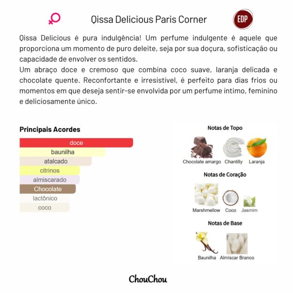 Qissa Deliciuos Paris Corner perfume árabe perfume para mulher perfume feminino perfume gostoso perfume deliciosos perfume gourmand perfume árabe doce perfume confortável Perfume adocicado